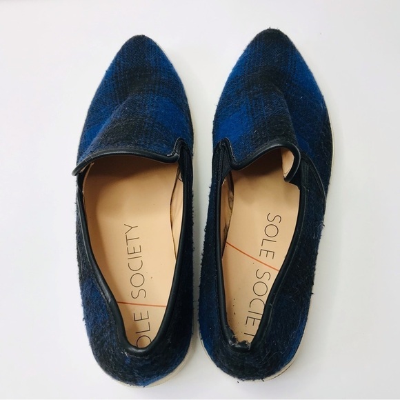 2/$25 SOLE SOCIETY Noe Blue Plaid Fabric Almond Point Toe Slip On Shoes Size 9.5 - Picture 7 of 10
